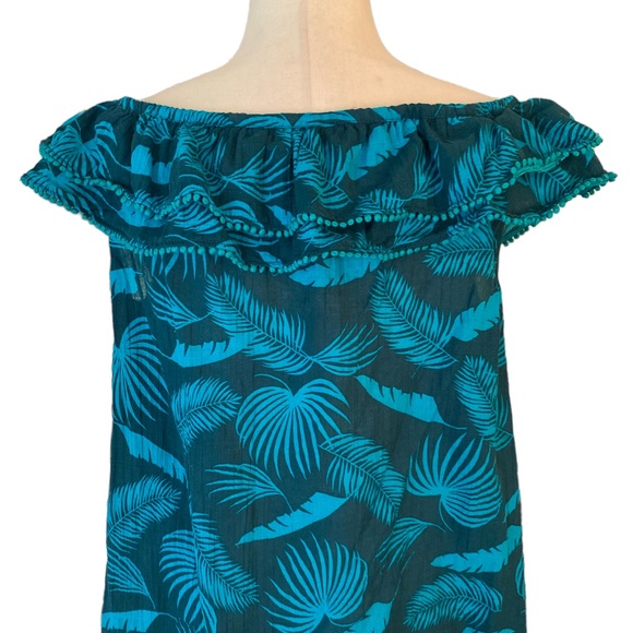 Boden Hettie Double Ruffle Pompom Top in Woodland Green Jungle Palm - 10 - Picture 9 of 15